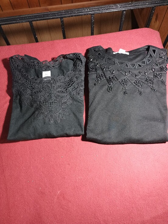 maori bee Tops - Bundle of 2 Black Short Sleeve Tops One Beaded & One Open Work Detailed See pics